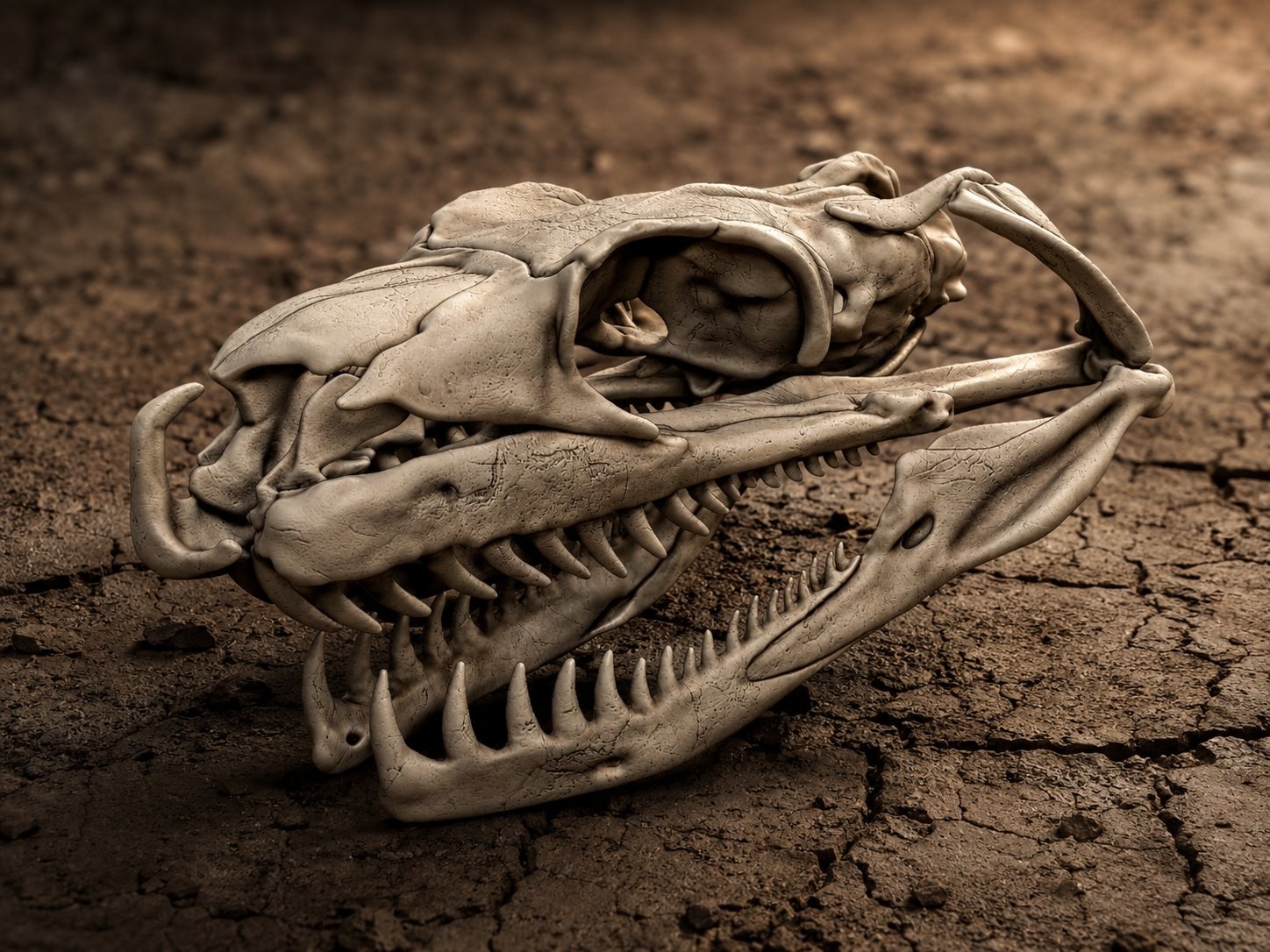 Life-size Titanoboa skull replica with fossil finish